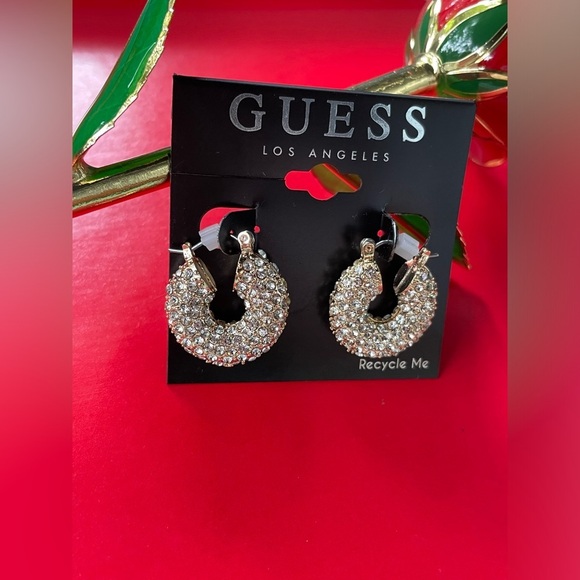 Guess Earrings,Guess Gold Crystal Hoop Earrings - Picture 3 of 9